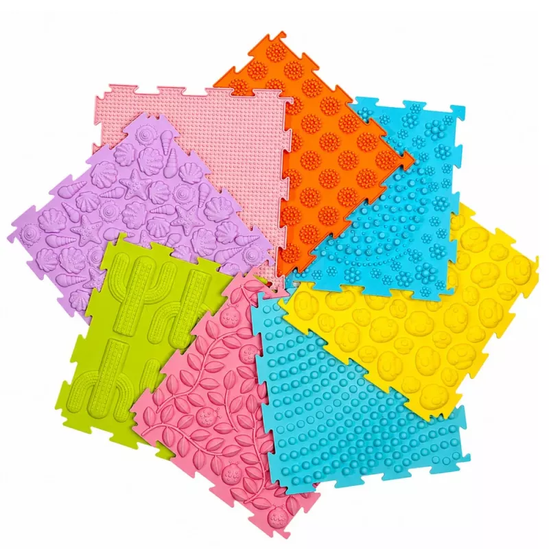 LEAN TOYS Sensorische Silikon-Puzzlematte Sensorischer Pfad Bunt 25 cm 12 Stk.
