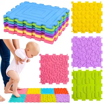 LEAN TOYS Sensorische Silikon-Puzzlematte Sensorischer Pfad Bunt 25 cm 12 Stk.