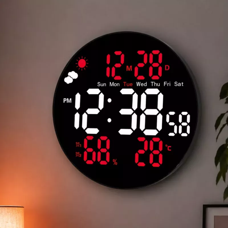 LEAN Digital LED Wanduhr Datum Temperatur Luftfeuchtigkeit Alarm Fernbedienung 25 cm