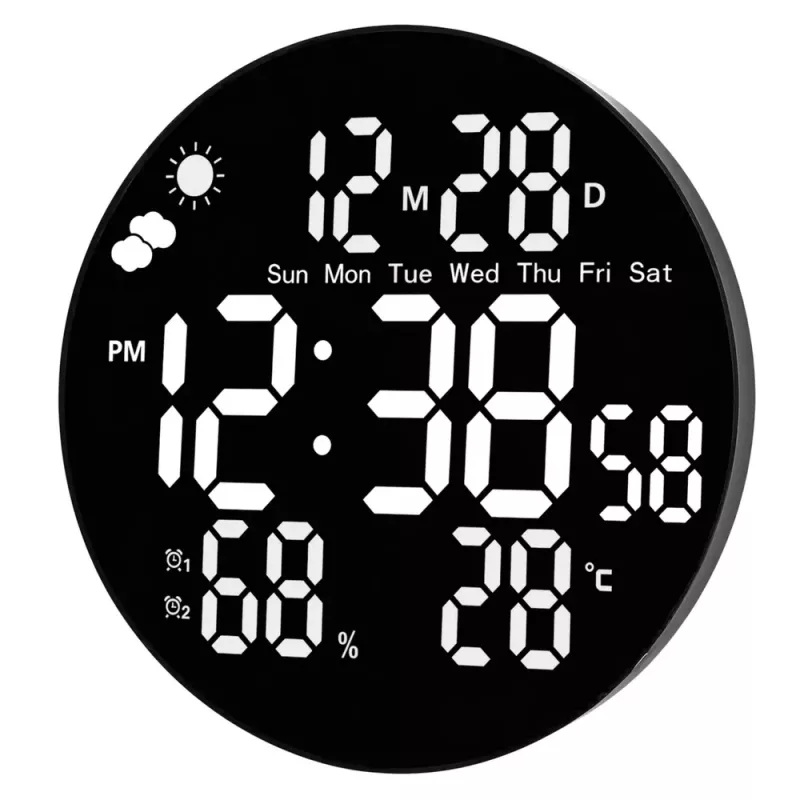 LEAN Digital LED Wanduhr Datum Temperatur Luftfeuchtigkeit Alarm Fernbedienung 25 cm