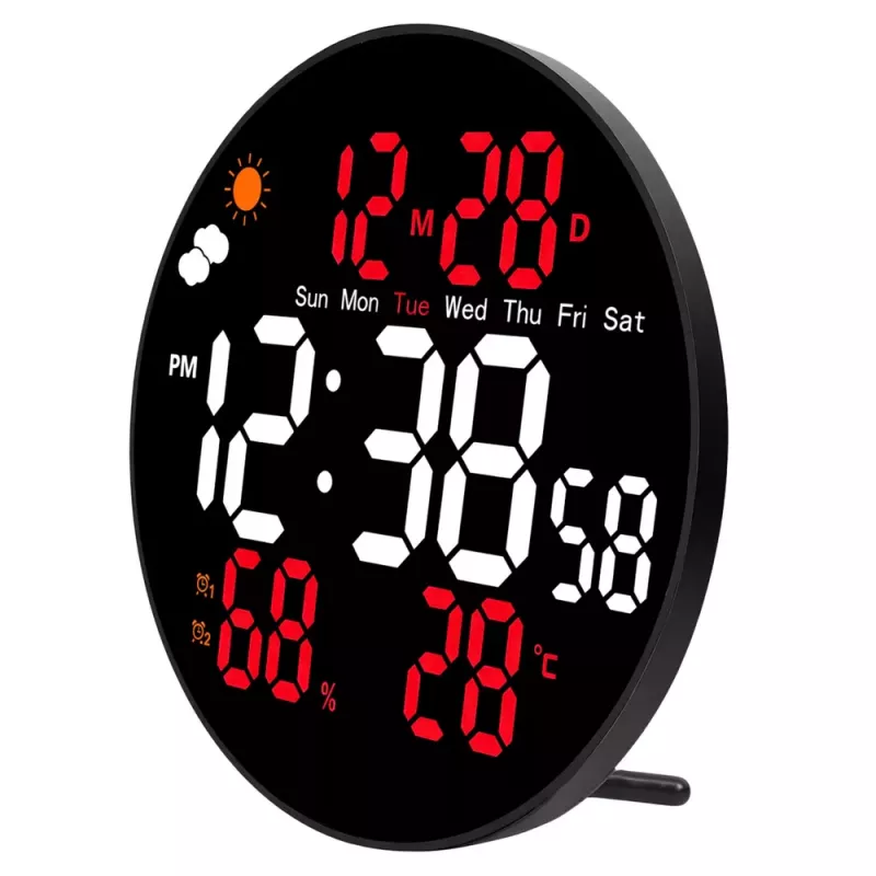 LEAN Digital LED Wanduhr Datum Temperatur Luftfeuchtigkeit Alarm Fernbedienung 25 cm