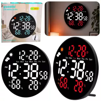 LEAN Digital LED Wanduhr Datum Temperatur Luftfeuchtigkeit Alarm Fernbedienung 25 cm