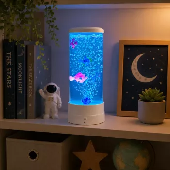 LEAN Dekorative Nachtlampe LED RGB Aquarium mit Fischen 16 Farben USB Weiß