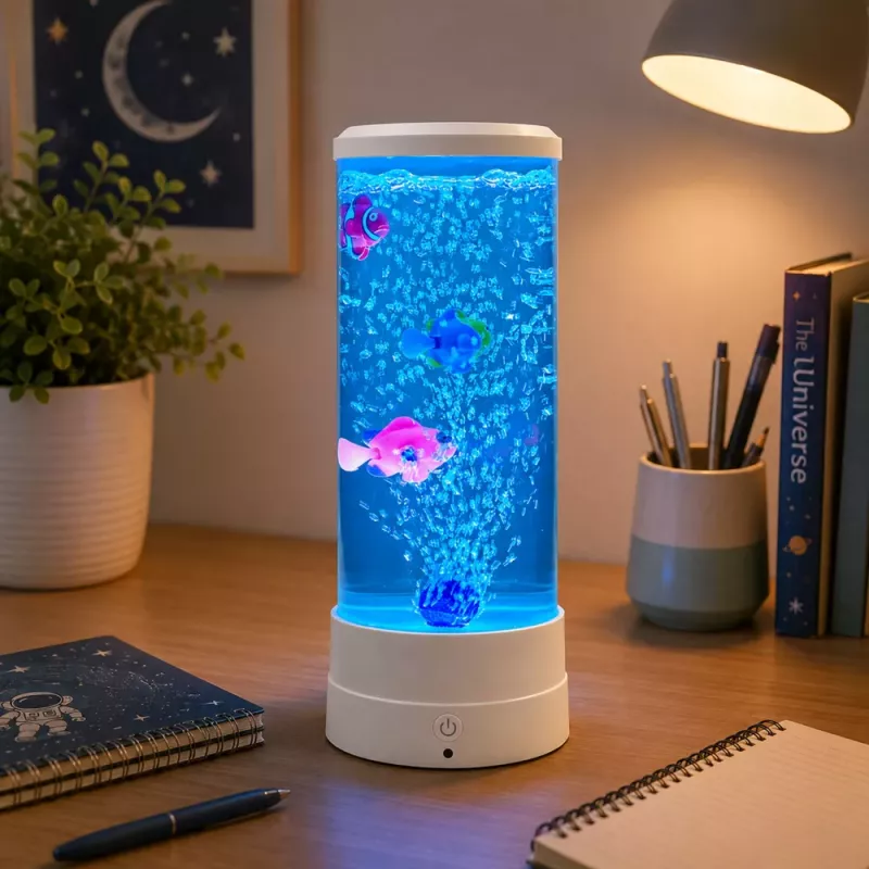 LEAN Dekorative Nachtlampe LED RGB Aquarium mit Fischen 16 Farben USB Weiß