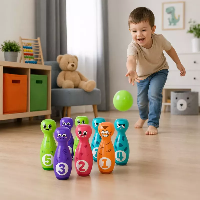 LEAN TOYS Bowling mit Smiley-Gesichtern Lernspiel für Kinder Geschicklichkeitssport 10 Teile