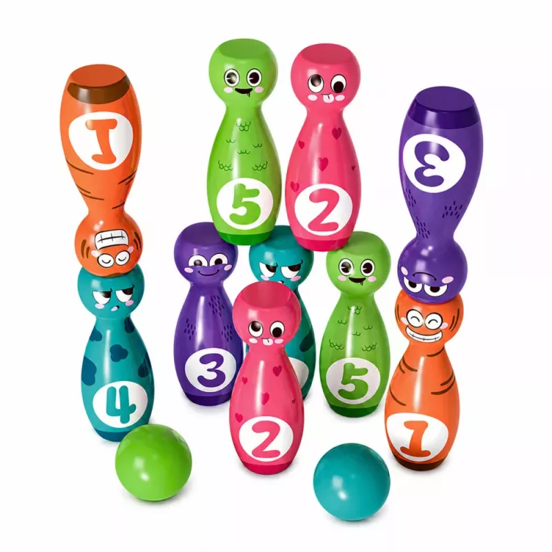 LEAN TOYS Bowling mit Smiley-Gesichtern Lernspiel für Kinder Geschicklichkeitssport 10 Teile