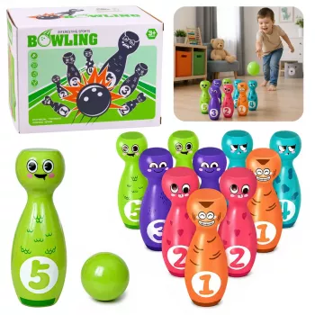 LEAN TOYS Bowling mit Smiley-Gesichtern Lernspiel für Kinder Geschicklichkeitssport 10 Teile