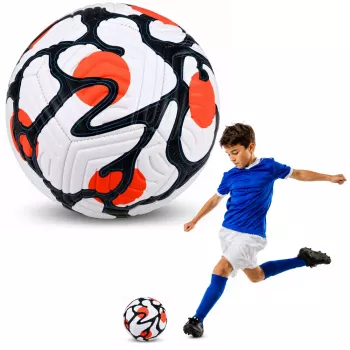 LEAN TOYS Trainingsfußball für Rasenplätze, Weiß und Orange, 22 cm, Größe 5