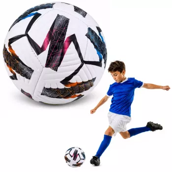 LEAN TOYS Trainingsfußball für Naturrasen, Weiß, gemustert, 22 cm, Größe 5