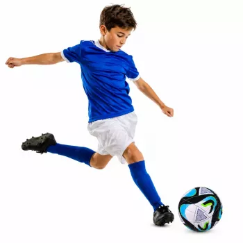 LEAN TOYS Trainingsfußball für Rasenplätze, Schwarz und Blau, 22 cm, Größe 5