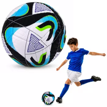 LEAN TOYS Trainingsfußball für Rasenplätze, Schwarz und Blau, 22 cm, Größe 5