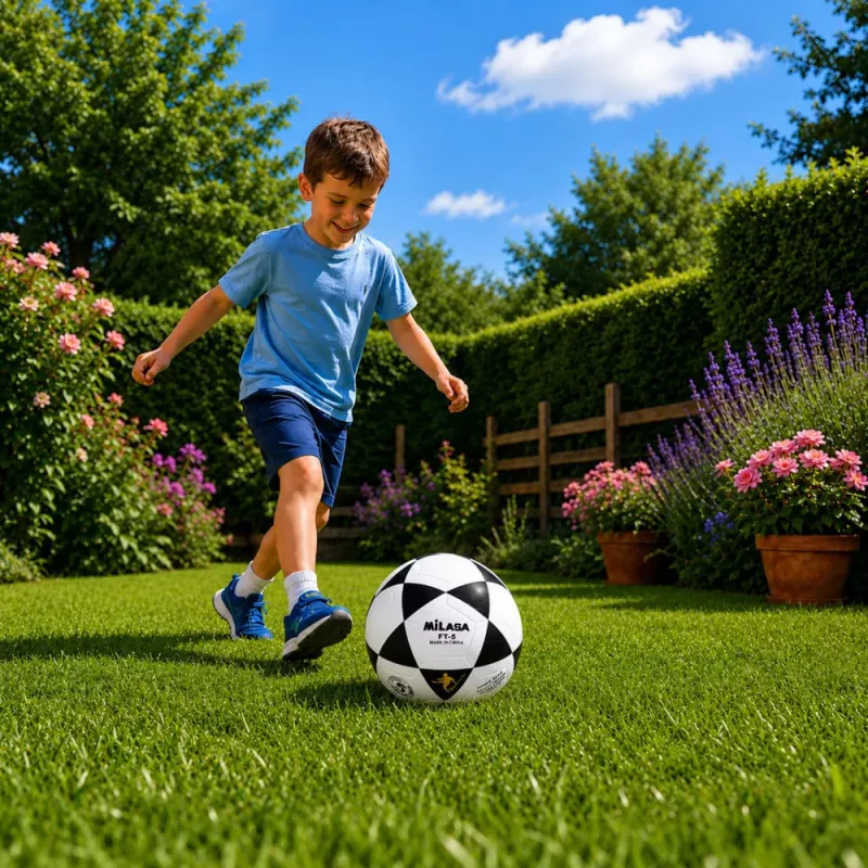 LEAN TOYS Trainingsfußball für Rasenplatz Schwarz-Weiß Milasa 22cm Größe 5
