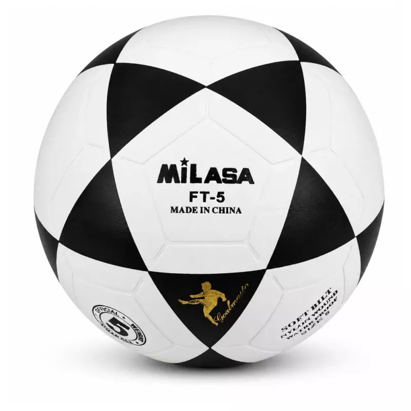 LEAN TOYS Trainingsfußball für Rasenplatz Schwarz-Weiß Milasa 22cm Größe 5