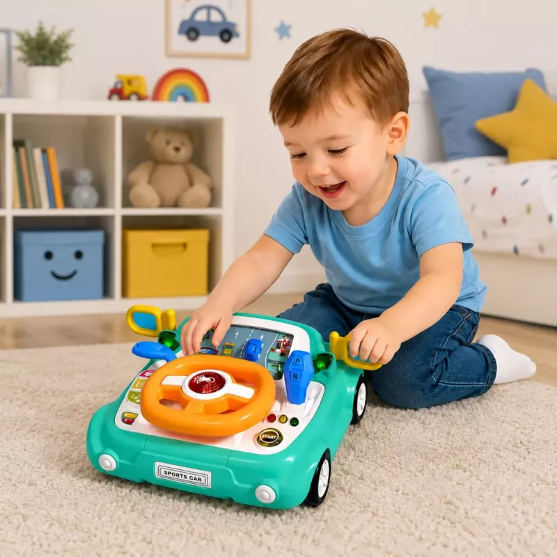 LEAN TOYS Interaktives Bedienfeld Fahrsimulator Auto Lichter Geräusche Blau