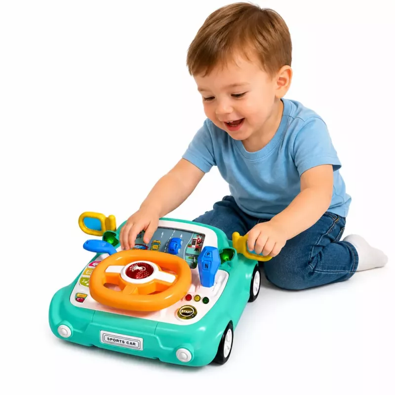 LEAN TOYS Interaktives Bedienfeld Fahrsimulator Auto Lichter Geräusche Blau