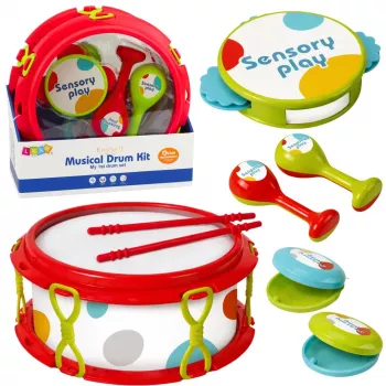 LEAN TOYS Musikinstrumente für Kinder Trommel Rasseln Tamburin Kastagnetten