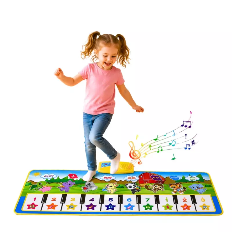 LEAN TOYS Lernspielzeug Musikmatte Klavier Tiere Instrumente Klänge 100x36 cm