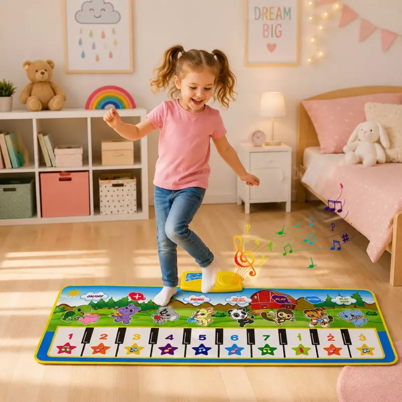 LEAN TOYS Lernspielzeug Musikmatte Klavier Tiere Instrumente Klänge 100x36 cm