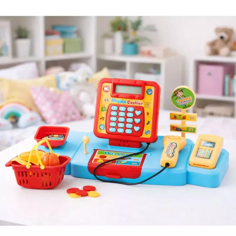LEAN TOYS Interaktiver Supermarkt-Einkaufswagen mit Scanner und Waage