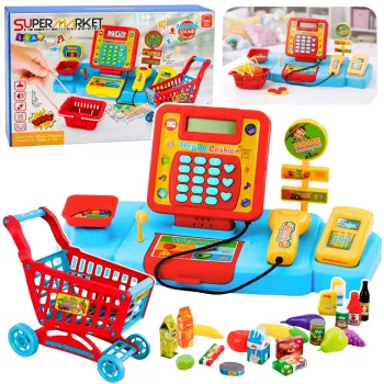 LEAN TOYS Interaktiver Supermarkt-Einkaufswagen mit Scanner und Waage