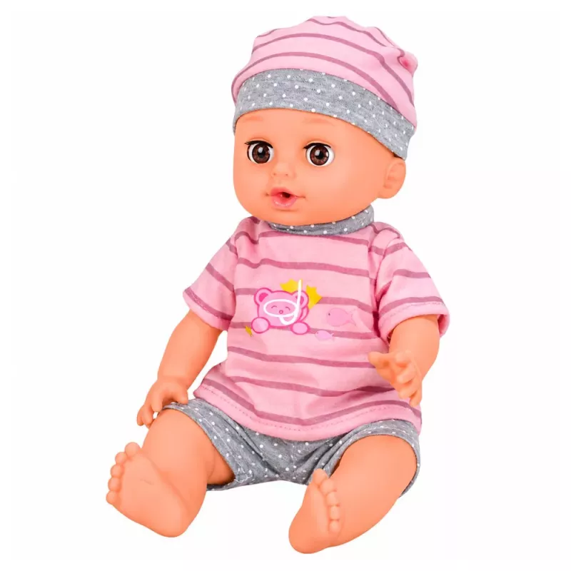 LEAN TOYS Interaktive Babypuppe mit Pipi-Funktion, Kinderwagen, Wiege und Zubehör 3-in-1 Set
