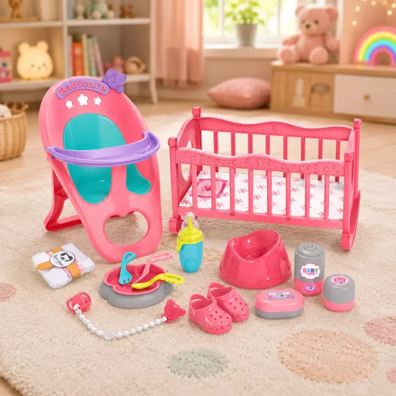LEAN TOYS 3-in-1 Interaktives Baby-Puppen-Set mit Pinkelfunktion, Kinderwagen und Wiege