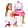 LEAN TOYS Kinderschminktisch mit Stuhl, Lichtern, Föhn, Zubehör, Geräuschen, Pink