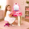 LEAN TOYS Kinderschminktisch mit Stuhl, Lichtern, Föhn, Zubehör, Geräuschen, Pink