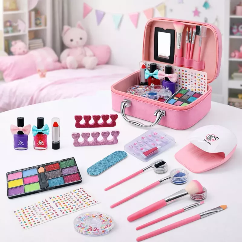LEAN TOYS Beauty Set Kosmetiktasche für Kinder Nagelzubehör Föhn 20 Teile