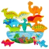 LEAN TOYS Dinosaur Tower Balance Game Geschicklichkeitsspiel aus Holzblöcken 12-teilig