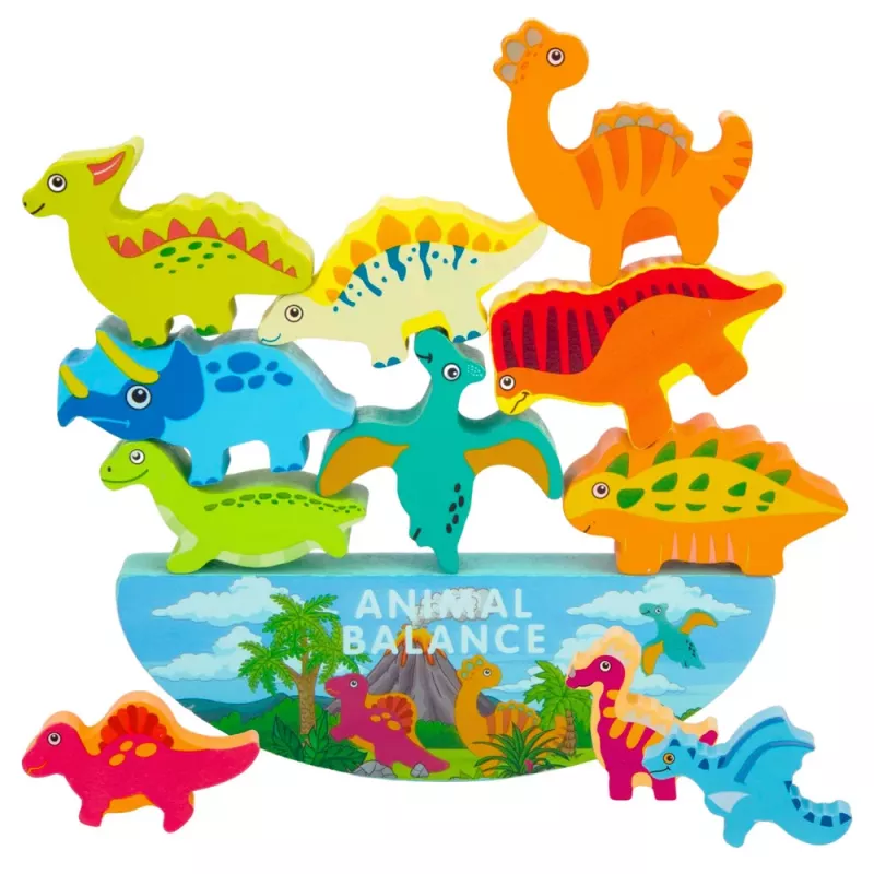 LEAN TOYS Dinosaur Tower Balance Game Geschicklichkeitsspiel aus Holzblöcken 12-teilig