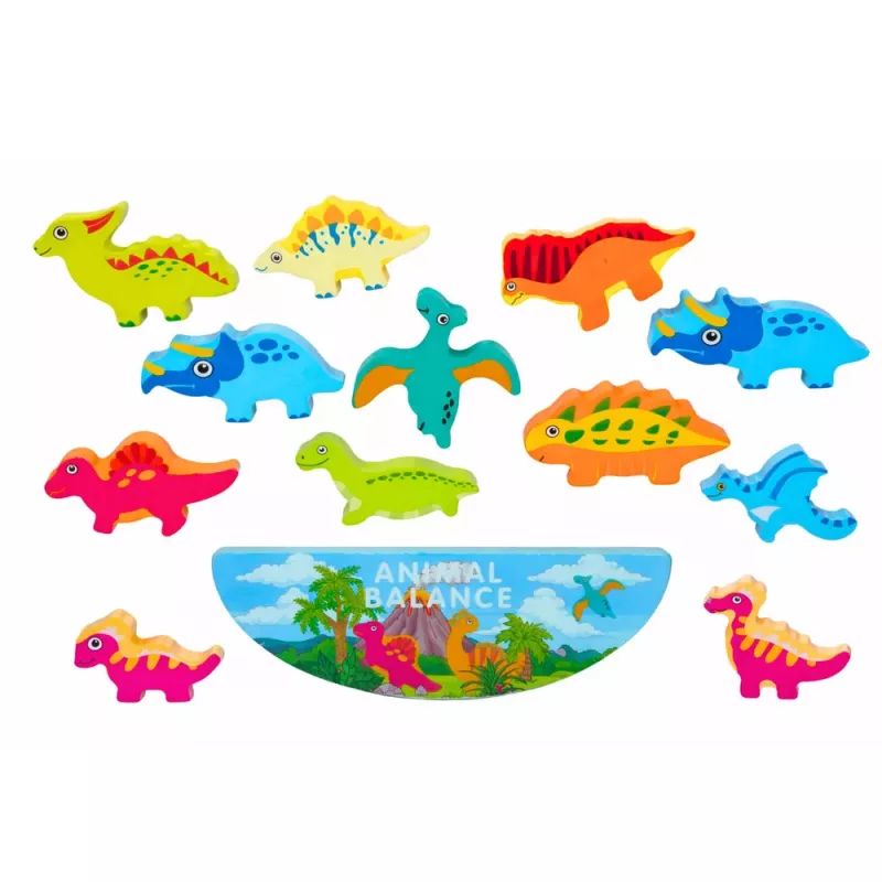 LEAN TOYS Dinosaur Tower Balance Game Geschicklichkeitsspiel aus Holzblöcken 12-teilig