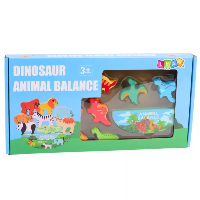 LEAN TOYS Dinosaur Tower Balance Game Geschicklichkeitsspiel aus Holzblöcken 12-teilig