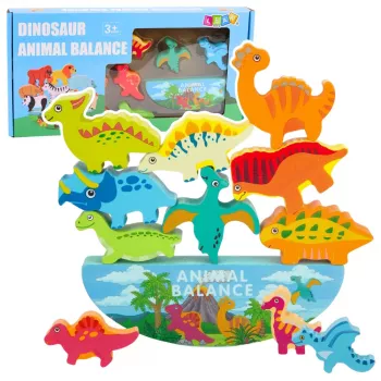 LEAN TOYS Dinosaur Tower Balance Game Geschicklichkeitsspiel aus Holzblöcken 12-teilig