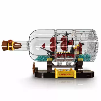 LEAN TOYS Schiff in der Flasche Bausteine Dekoratives Segelschiff Braun 885 Teile