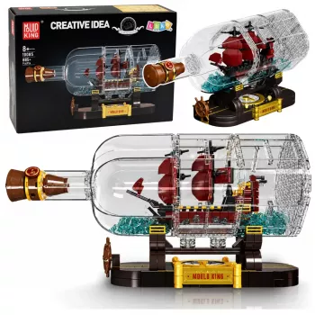 LEAN TOYS Schiff in der Flasche Bausteine Dekoratives Segelschiff Braun 885 Teile
