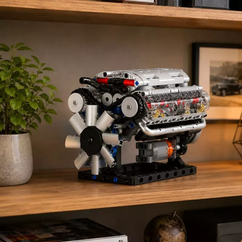 LEAN TOYS Bausteine V8-Motor Mechanikmodell mit beweglichen Kolben, 552 Teile