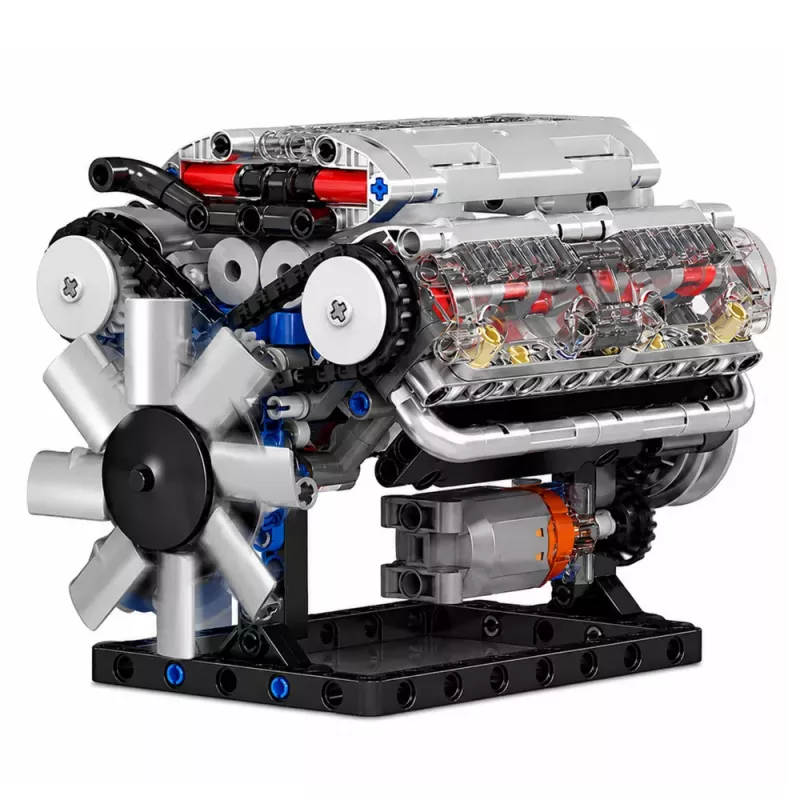 LEAN TOYS Bausteine V8-Motor Mechanikmodell mit beweglichen Kolben, 552 Teile