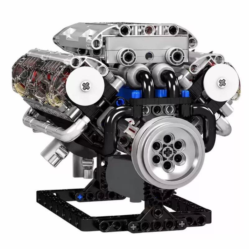 LEAN TOYS Bausteine V8-Motor Mechanikmodell mit beweglichen Kolben, 552 Teile