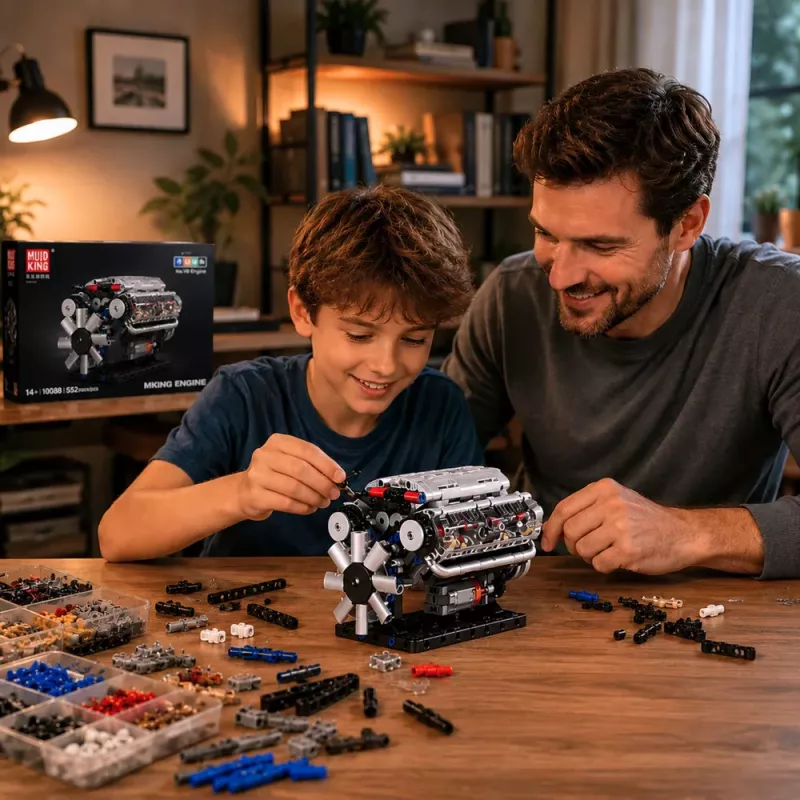 LEAN TOYS Bausteine V8-Motor Mechanikmodell mit beweglichen Kolben, 552 Teile