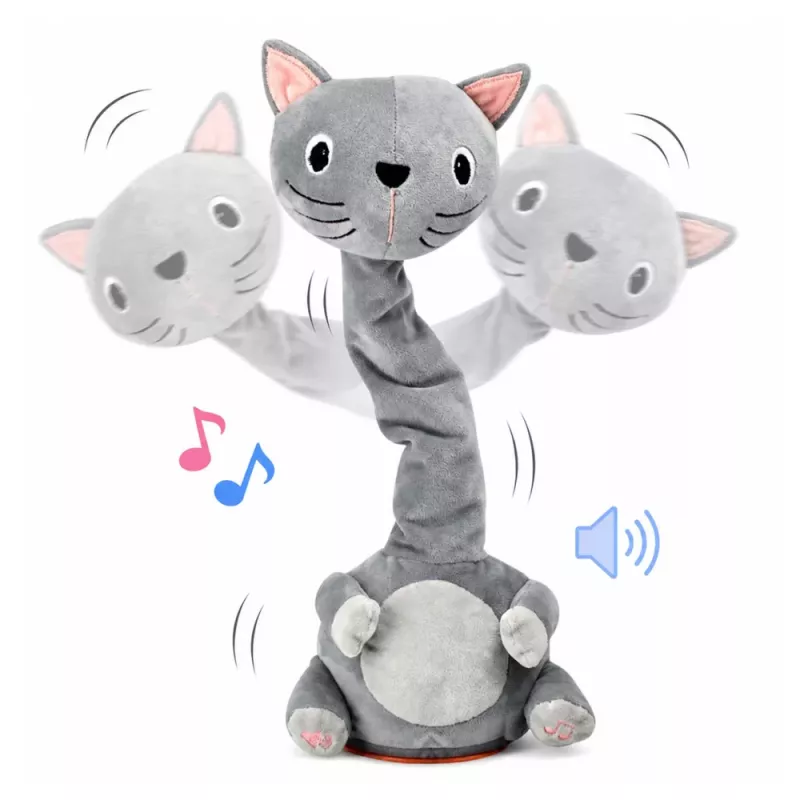 LEAN TOYS Plüschtanzkatze interaktives Spielzeug mit Musik und Geräuschen Maskottchen Grau