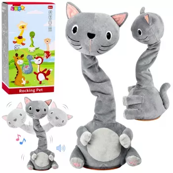 LEAN TOYS Plüschtanzkatze interaktives Spielzeug mit Musik und Geräuschen Maskottchen Grau