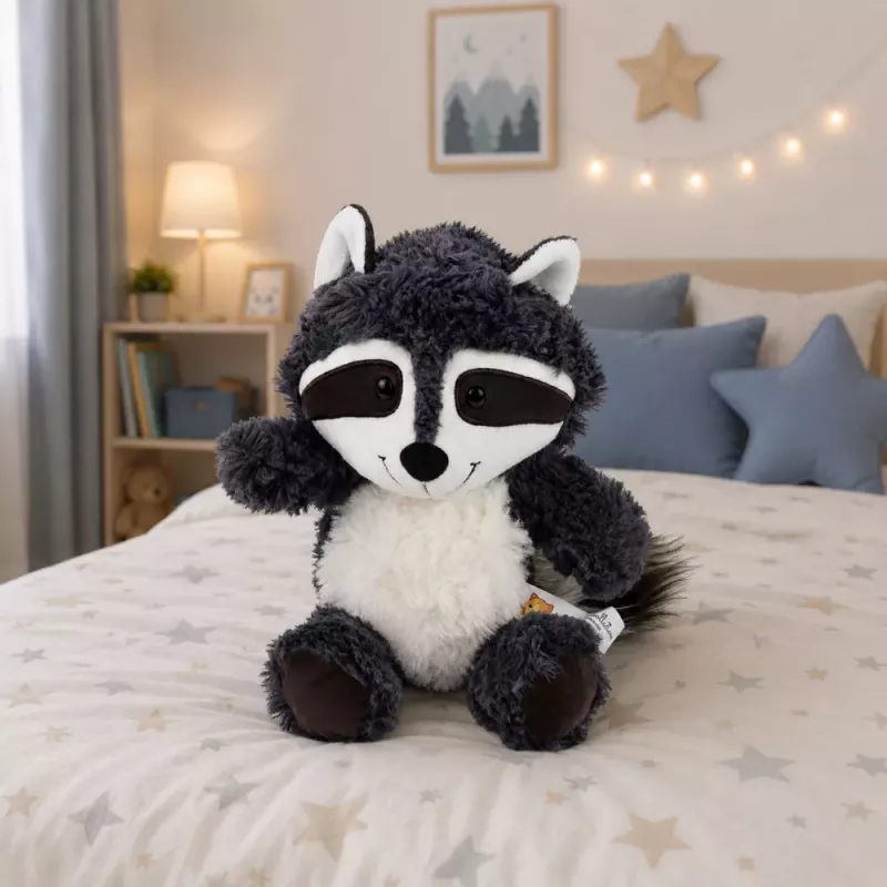 LEAN TOYS Plüschtier Kuscheltier Waschbär Weiß und Grau 25 cm
