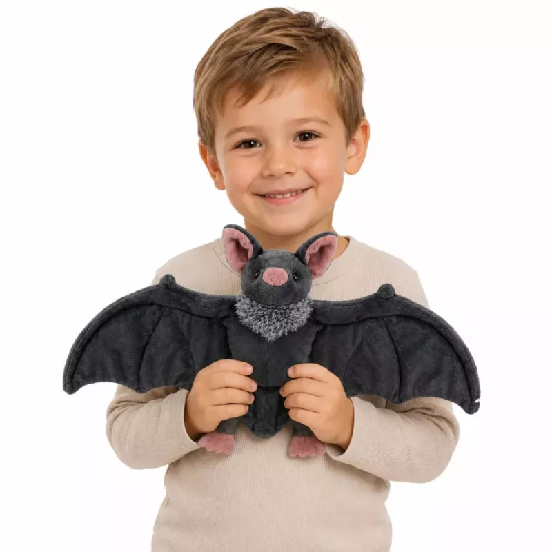 LEAN TOYS Plüschtier Fledermaus mit faltbaren Flügeln Grau 57 cm