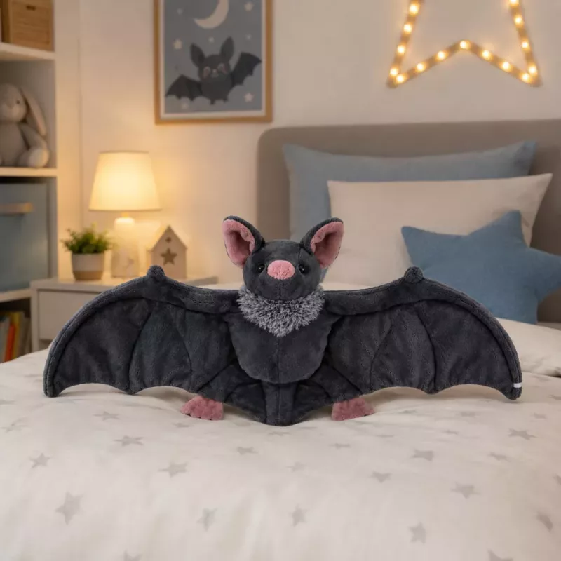 LEAN TOYS Plüschtier Fledermaus mit faltbaren Flügeln Grau 57 cm