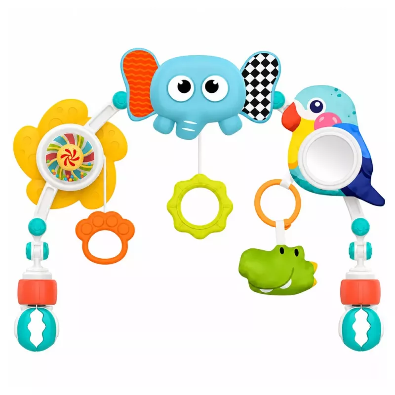 LEAN TOYS Sensorikbogen mit Elefant für Babybett, Autositz, Kinderwagen, Spiegel, Rassel