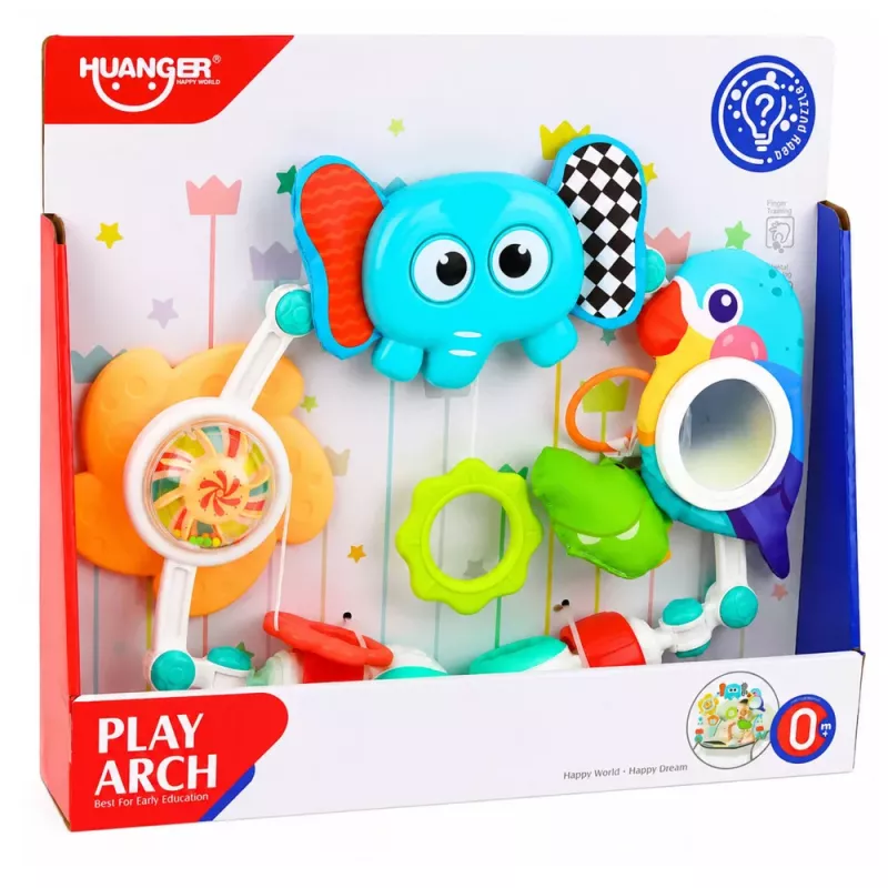 LEAN TOYS Sensorikbogen mit Elefant für Babybett, Autositz, Kinderwagen, Spiegel, Rassel