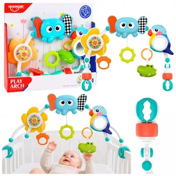 LEAN TOYS Sensorikbogen mit Elefant für Babybett, Autositz, Kinderwagen, Spiegel, Rassel