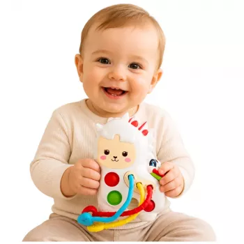 LEAN TOYS Sensorikspielzeug für Kleinkinder Lama mit Schnüren Pop-It Perlen
