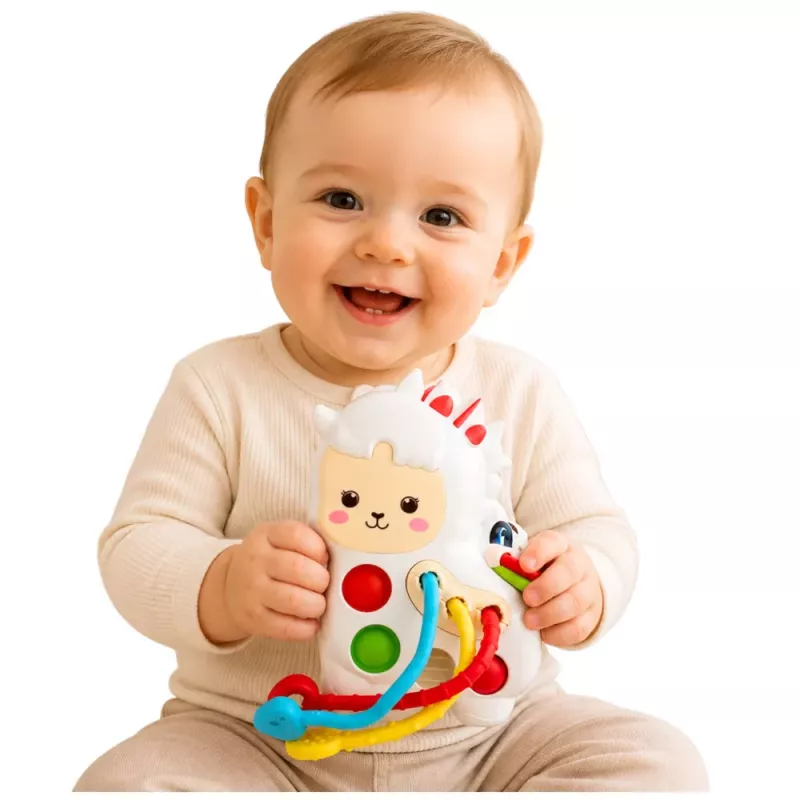 LEAN TOYS Sensorikspielzeug für Kleinkinder Lama mit Schnüren Pop-It Perlen